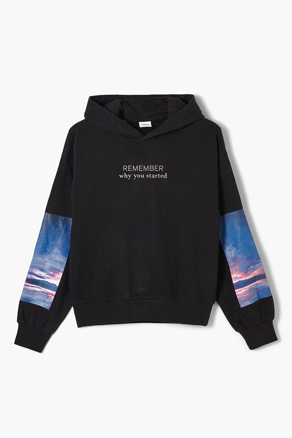 s.Oliver, Hanorac cu imprimeu grafic si text, 170-176 CM, Negru/Roz/Albastru