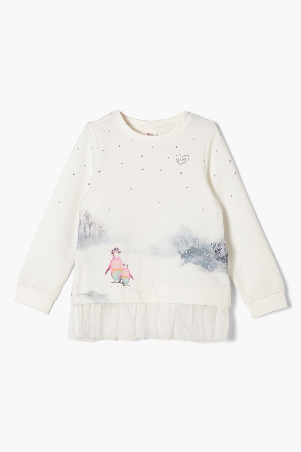 s.Oliver, Bluza sport cu decolteu la baza gatului si imprimeu grafic, Alb prafuit/gri/roz, 116-122 CM