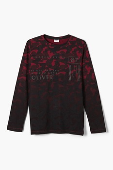s.Oliver, Bluza de bumbac cu imprimeu camuflaj, Negru/Rosu inchis/Gri s.Oliver, Bluza de bumbac cu imprimeu camuflaj, Negru/Rosu inchis/Gri