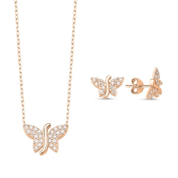Set argint 925 colier si cercei cu fluturi si zirconii, BeSpecial, STU0086