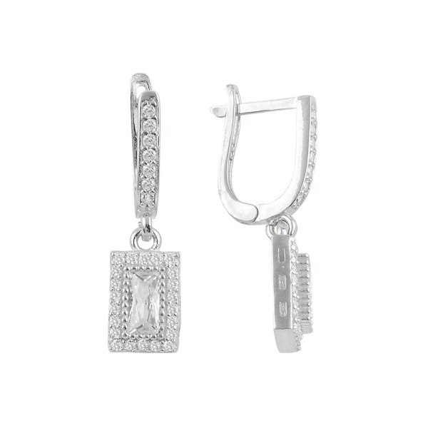 Cercei agint Solitaire cu pendul si zirconii, BeSpecial, ETU0364