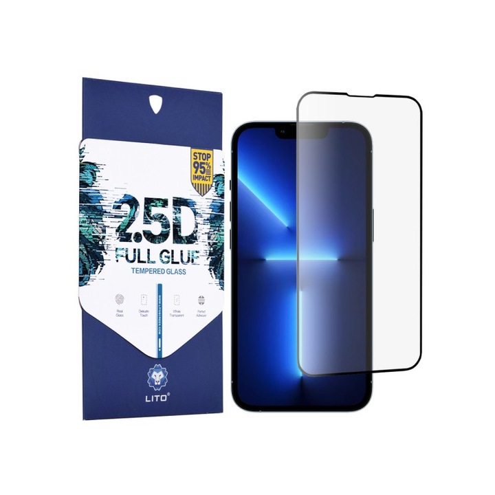 Folie Protectie Lito Full Glue Pentru iPhone 13 Mini, Transparenta Cu Margine Neagra