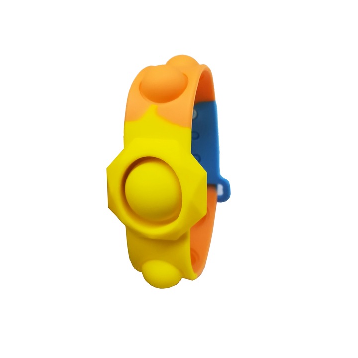 Fidget Anti-stressz játék karkötő, Pop it karkötő, elasztikus karkötő, sárga/narancs/kék