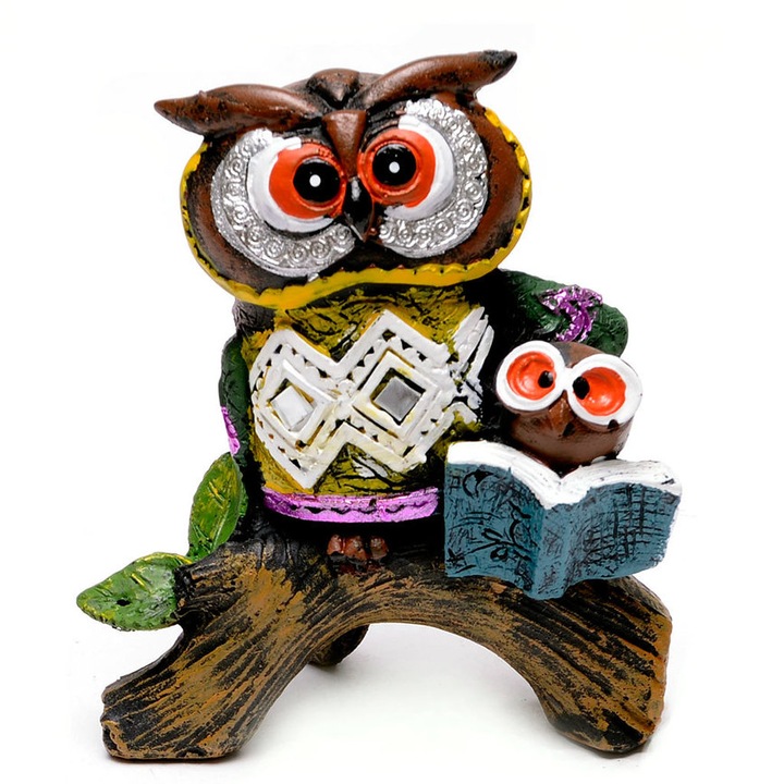 Ahelos figura, Baglyok ágon, Kerámia, Többszínű, 10 cm