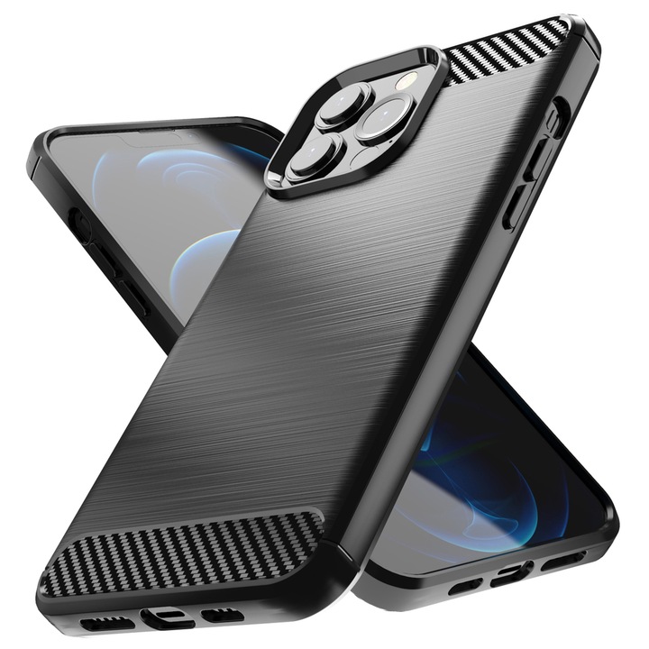 Силиконов Кейс Carbon за iPhone 13 Pro, Висококачествен, Черен