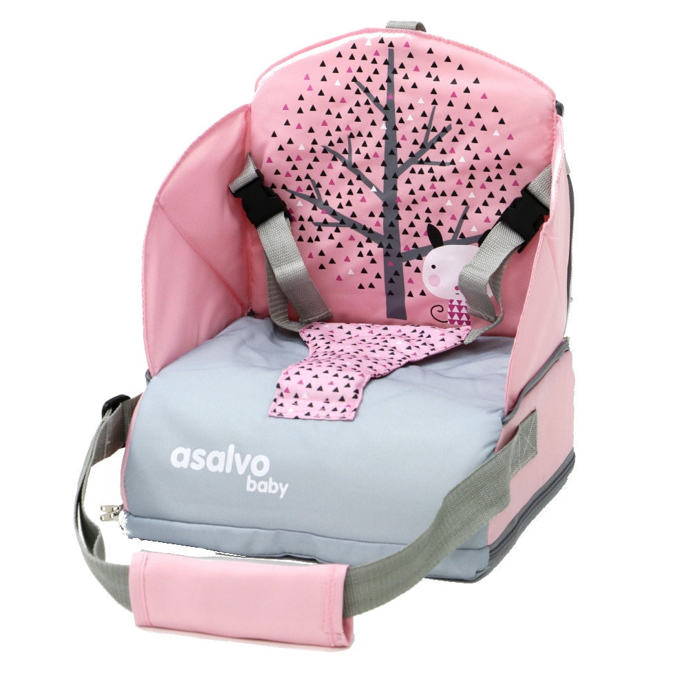 Scaun de masa booster portabil Asalvo Go Anywhere Nordic Pink