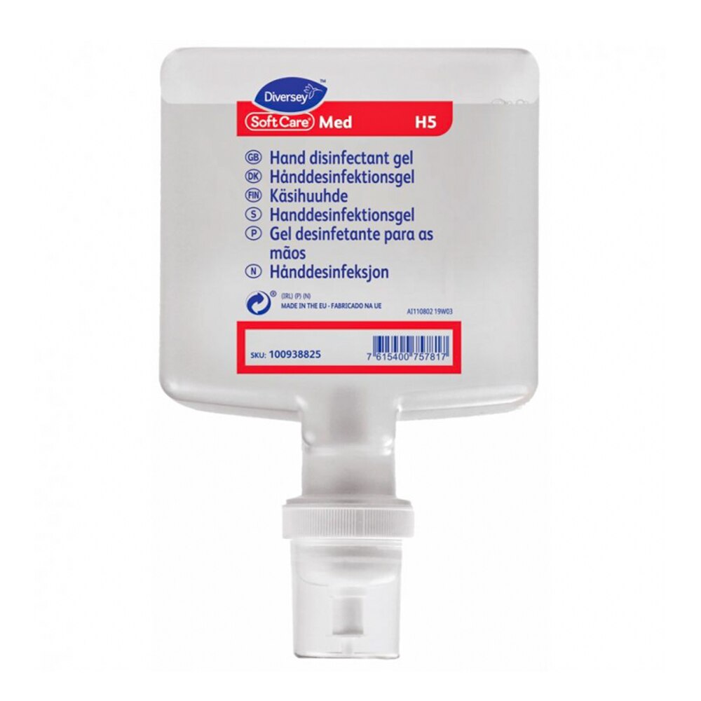 Set 8 bucati Rezerva Intellicare Dezinfectant gel pentru maini Soft Care MED, Diversey, cu stand podea si dispenser hibrid, 1.3 l