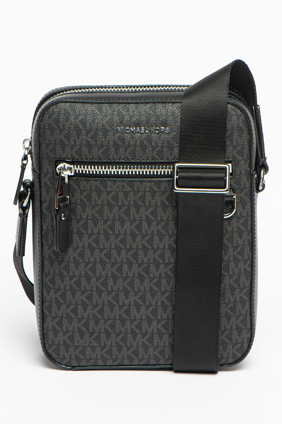 Michael Kors, Geanta crossbody de piele ecologica cu imprimeu logo Henry, Negru