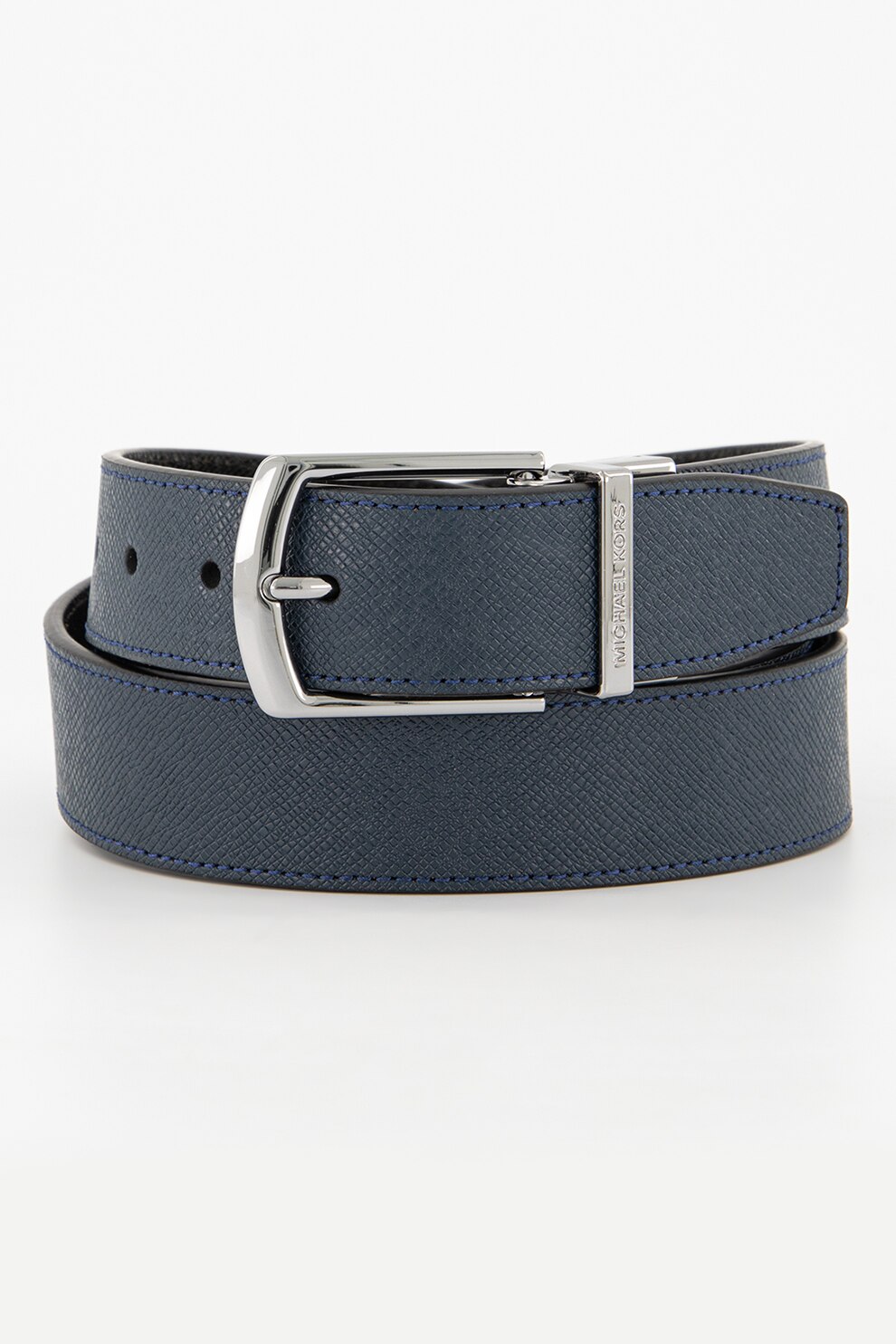 Michael Kors, Curea de piele cu textura saffiano, Bleumarin/Negru