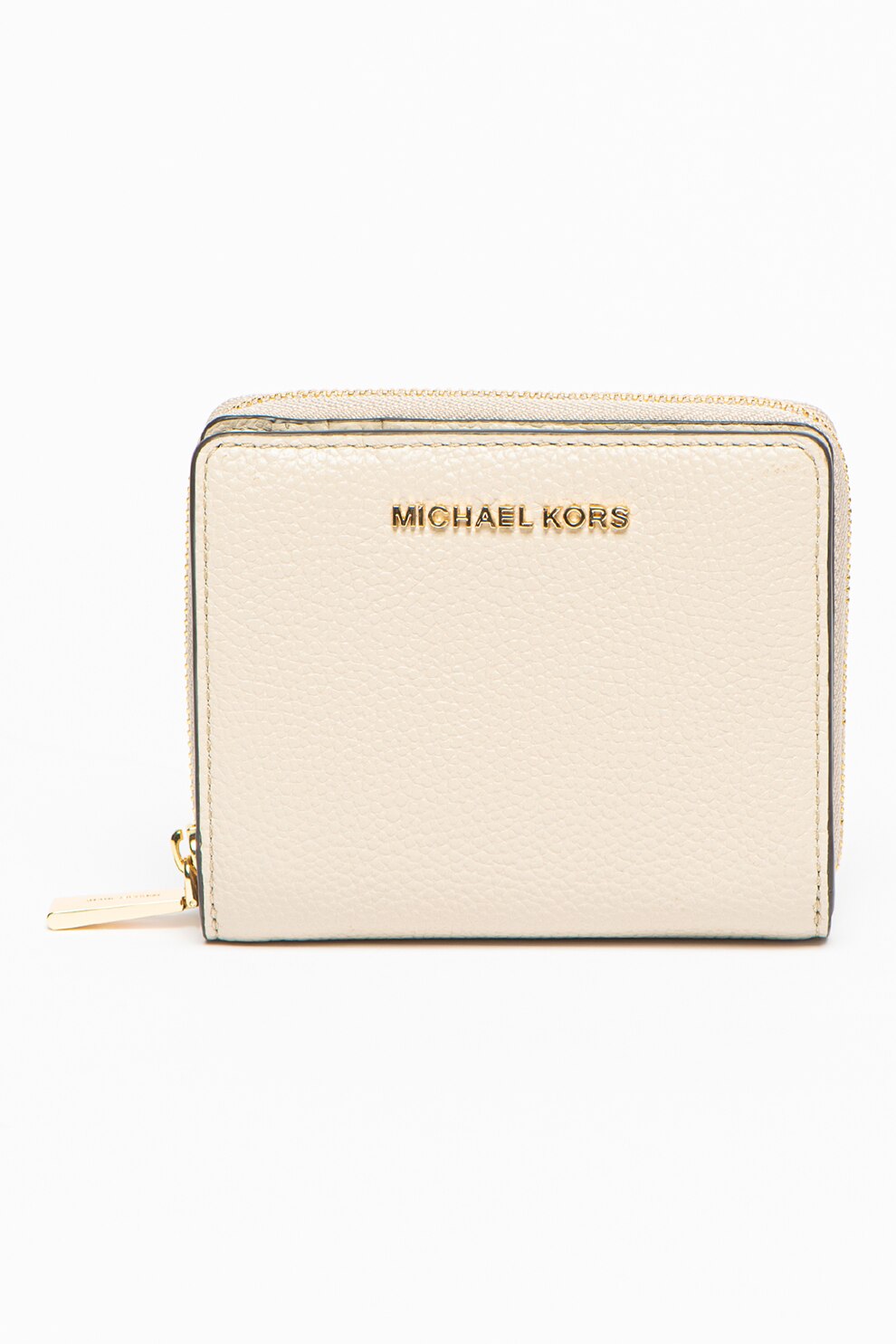 Michael Kors, Portofel de piele cu aplicatie metalica cu logo, Bej deschis