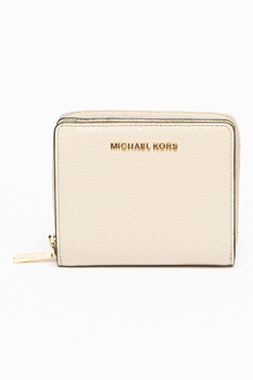 Michael Kors, Portofel de piele cu aplicatie metalica cu logo, Bej deschis Michael Kors, Portofel de piele cu aplicatie metalica cu logo, Bej deschis