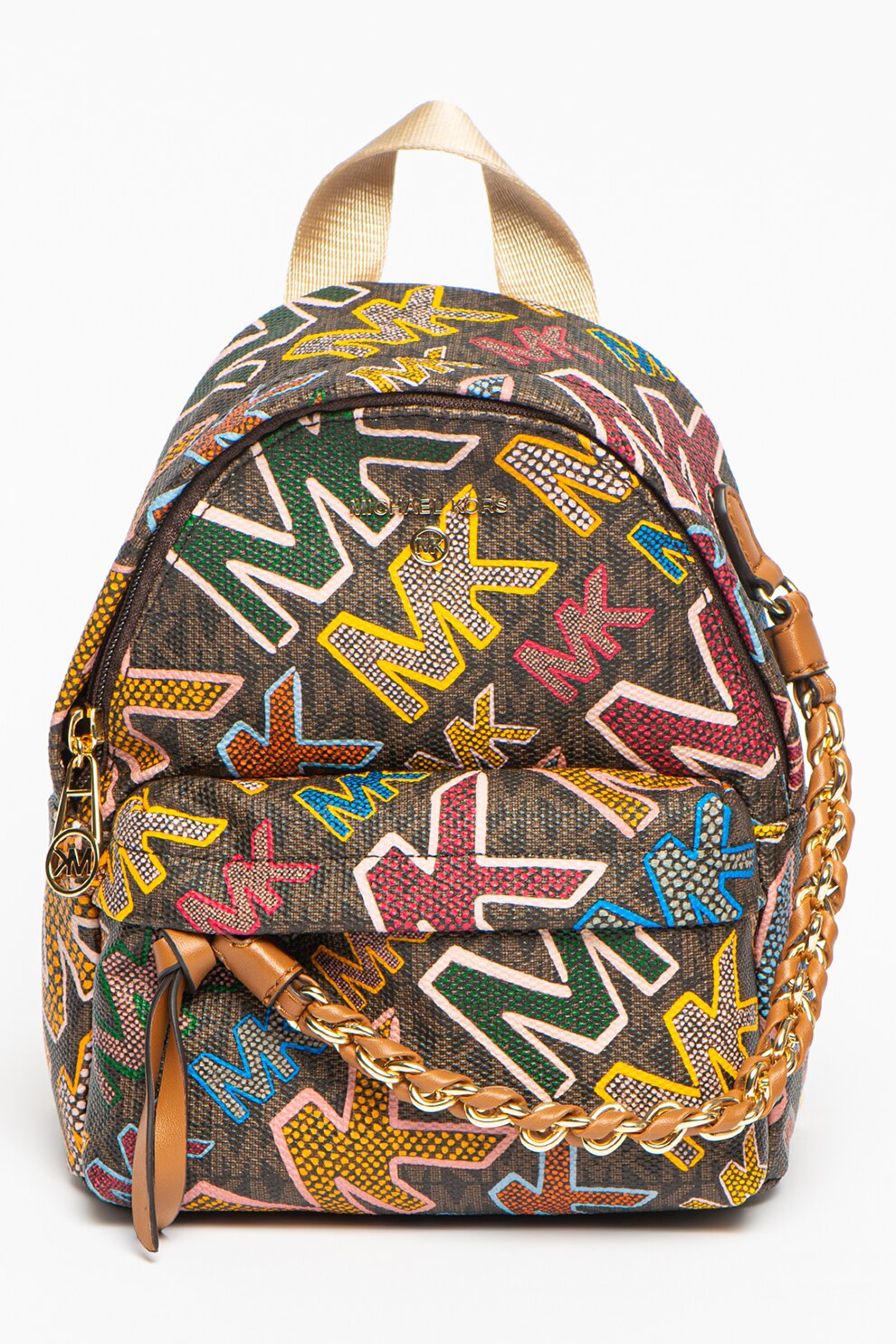 Michael Kors, Rucsac de piele ecologica cu model Slater, Maro inchis/Galben/Rosu