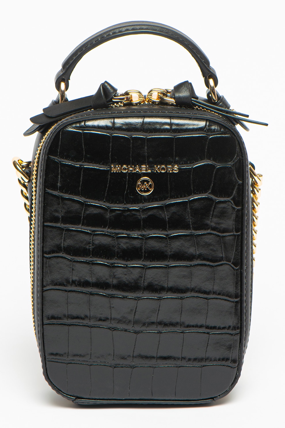 Michael Kors, Geanta crossbody de piele cu aspect de piele de crocodil Charm, Negru
