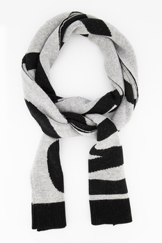 Michael Kors, Fular din amestec de lana cu logo, Gri melange/Negru Michael Kors, Fular din amestec de lana cu logo, Gri melange/Negru