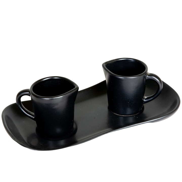 Комплект от 2 чаши с поднос, Cesiro, 80 ml, цвят Dark Black