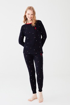 U.S. Polo Assn., Pijama cu imprimeu cu stele, Bleumarin inchis/Alb optic/Rosu U.S. Polo Assn., Pijama cu imprimeu cu stele, Bleumarin inchis/Alb optic/Rosu