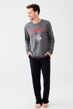 U.S. Polo Assn., Pijama cu imprimeu logo, Gri antracit/Bleumarin inchis U.S. Polo Assn., Pijama cu imprimeu logo, Gri antracit/Bleumarin inchis