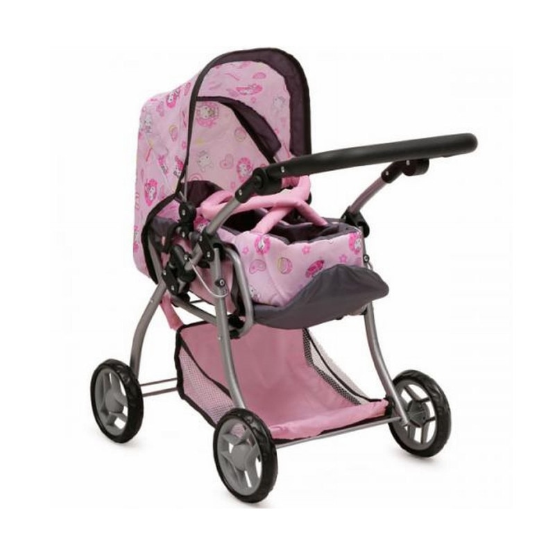 Set carucior pentru papusi, roz, multiple spatii de depozitare, maner reglabil, 46 x 34 x 57 cm
