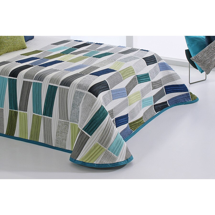 Set Cuvertura Celso si 2 fete de perna, Reig Marti, verde albastru, dimensiune 235 cm x 270 cm