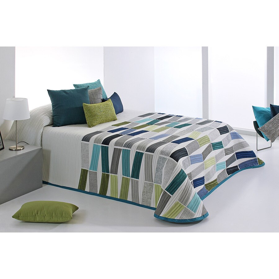 Set Cuvertura Celso si o fata de perna, Reig Marti, verde albastru, 205 cm x 270 cm