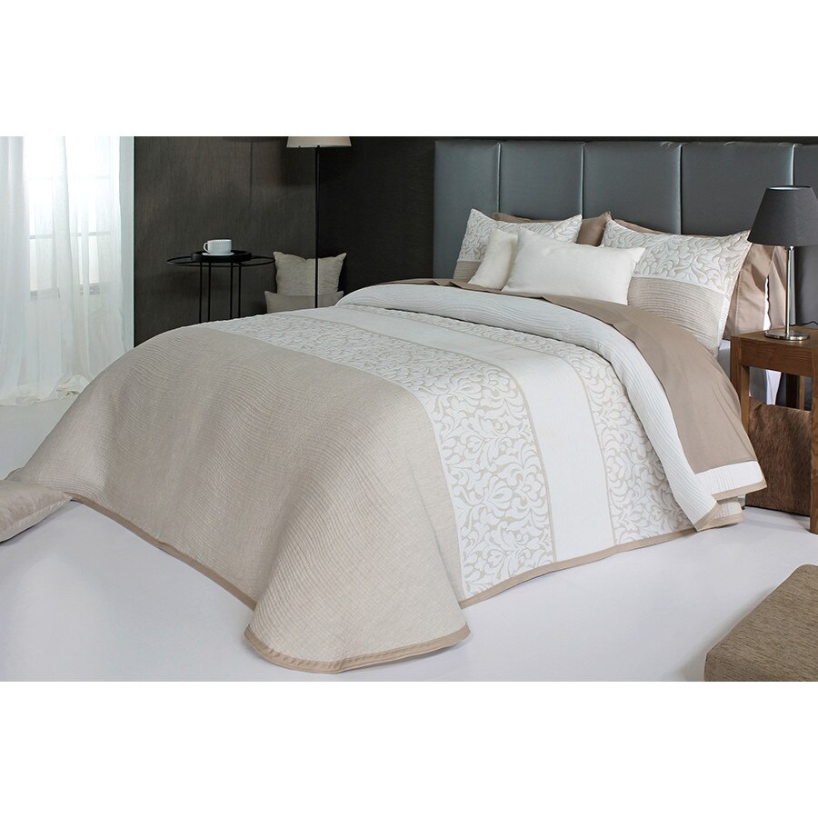 Set Cuvertura premium Cream si 2 fete de perna, Reig Marti, bej crem, dimensiune 235 cm x 270 cm