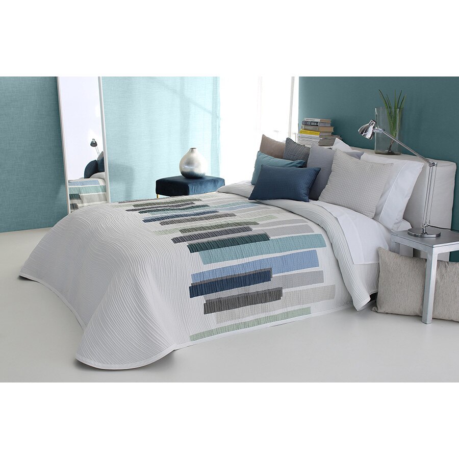 Set Cuvertura Coming si o fata de perna, Reig Marti, nuante albastrui, 205 cm x 270 cm