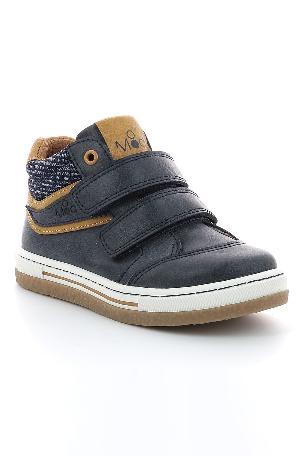 Mod8 kids, Pantofi sport din piele ecologica cu barete cu inchidere velcro, Bleumarin inchis/Bej/Alb