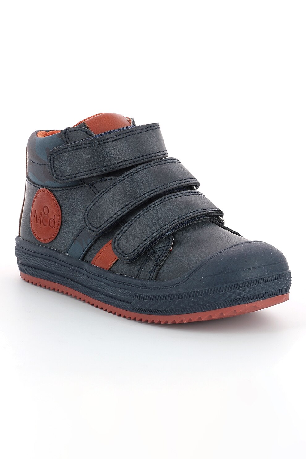Mod8 kids, Pantofi sport din piele ecologica cu inchidere velcro, Albastru inchis/rosu caramiziu