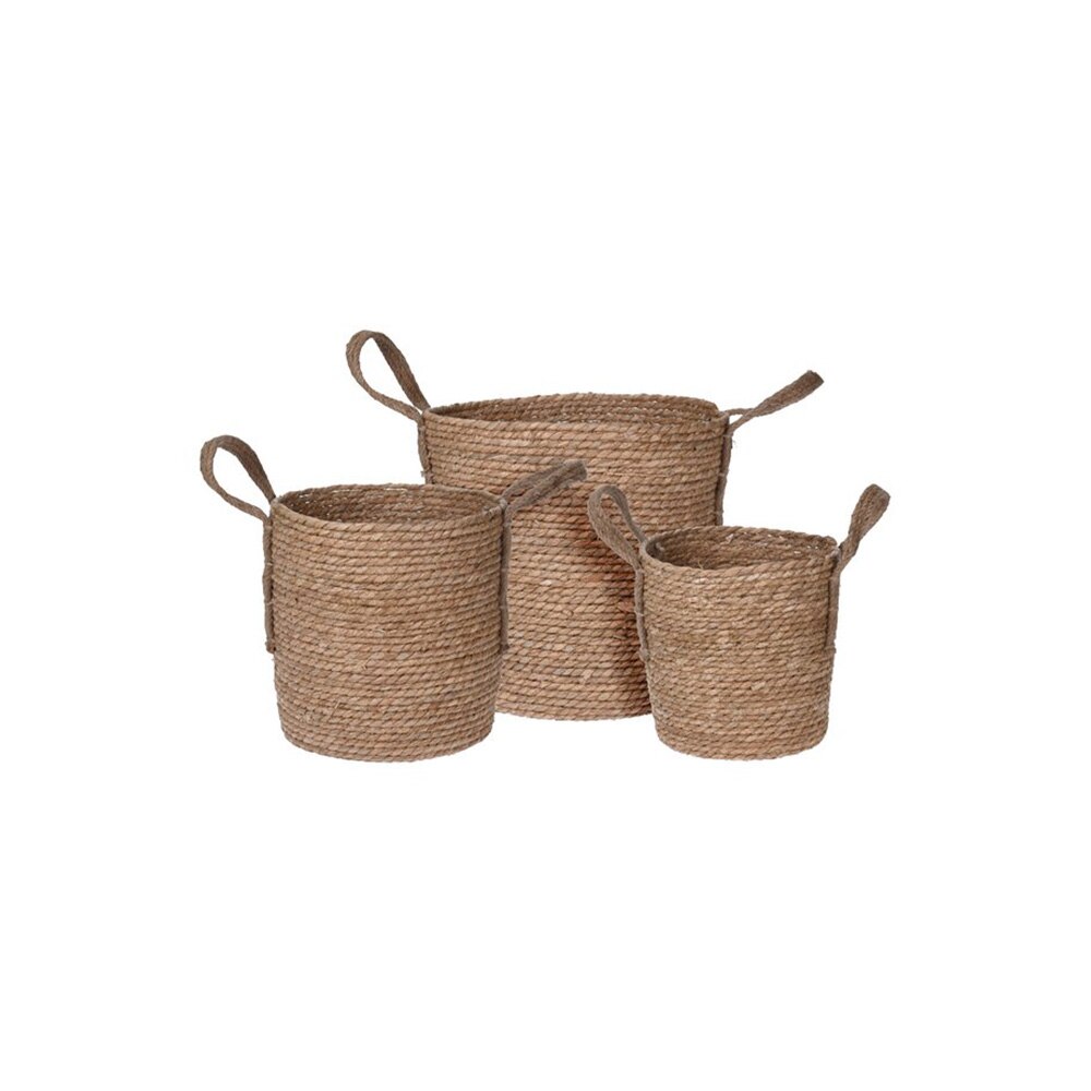 Set 3 cosuri impletite din rattan, Koopman, 23x23cm, 28x28cm, 33x33cm