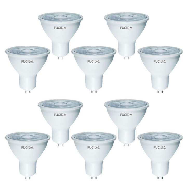 Комплект от 10 Led Spot крушки, GU5.3, 5W(40W), 450Lm, 3000K, 220V, Fucida