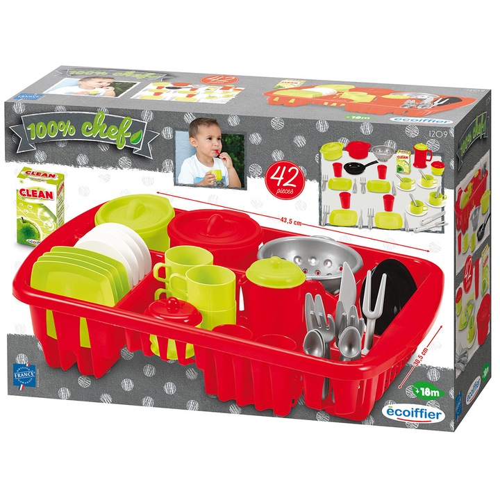 Écoiffier Chef csepegtető tálca edényekkel és mosogatószerrel