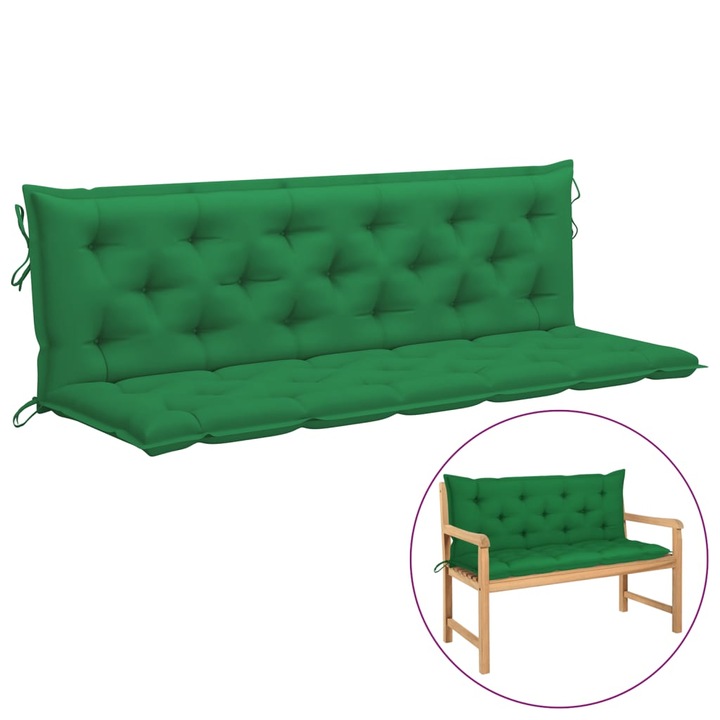 Възглавници за градински пейки vidaXL, 2 бр, зелено, 180x50x7 см, плат, 3.4 Kg