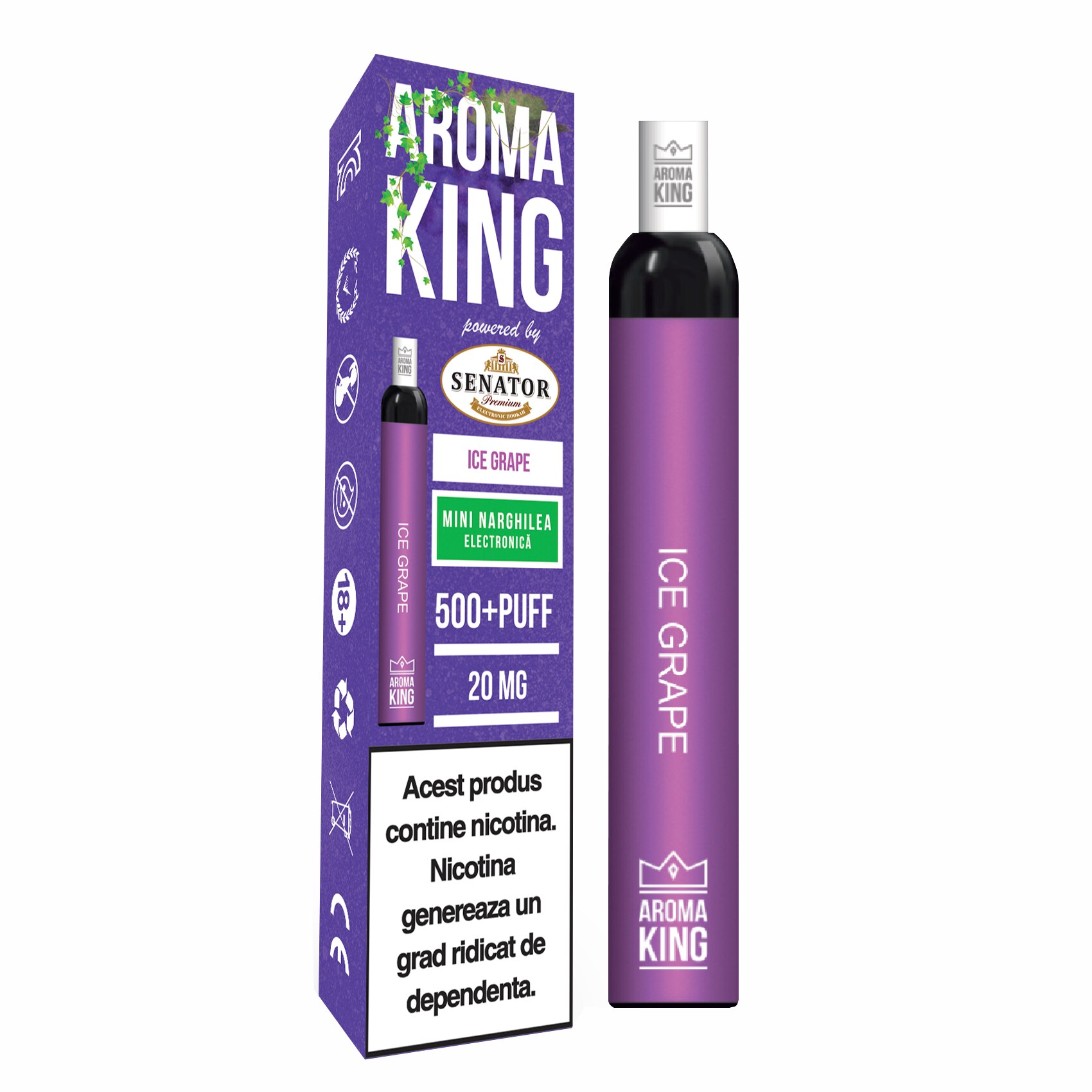 Mini narghilea electronica AK by Senator - Ice Grape 500 pufuri 20 mg