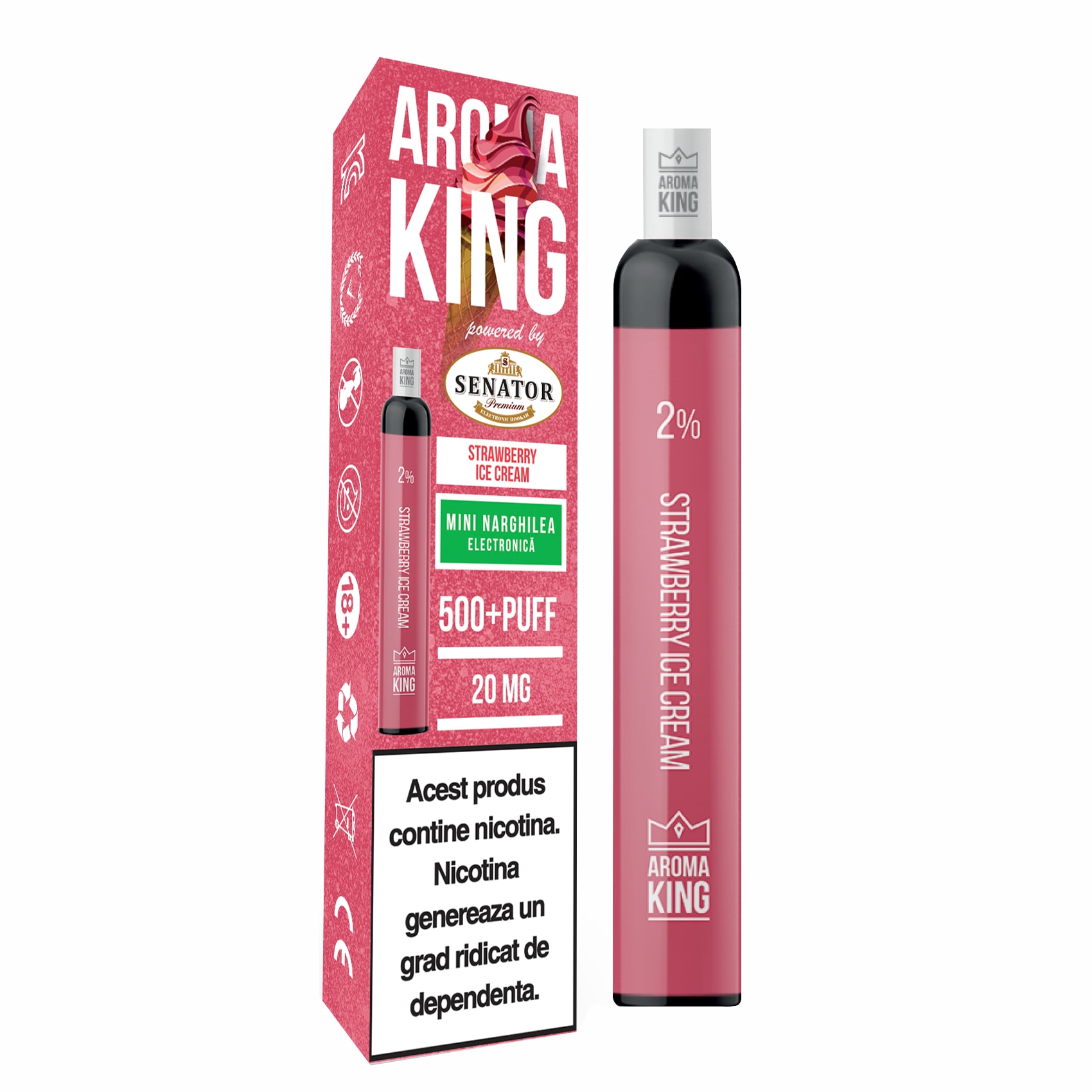 Mini narghilea electronica AK by Senator - Strawberry Ice Cream 500 pufuri 20 mg