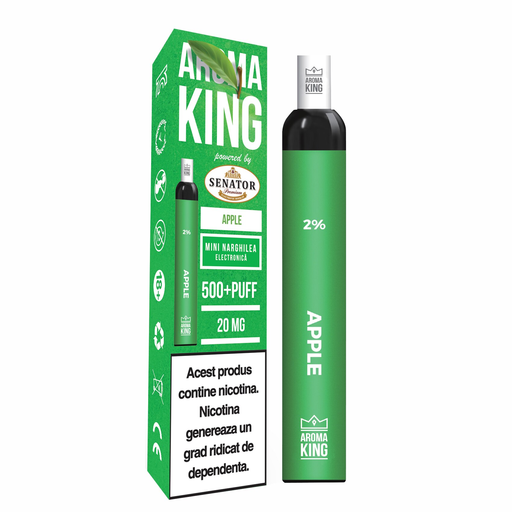 Mini narghilea electronica AK by Senator - Apple 500 pufuri 20 mg