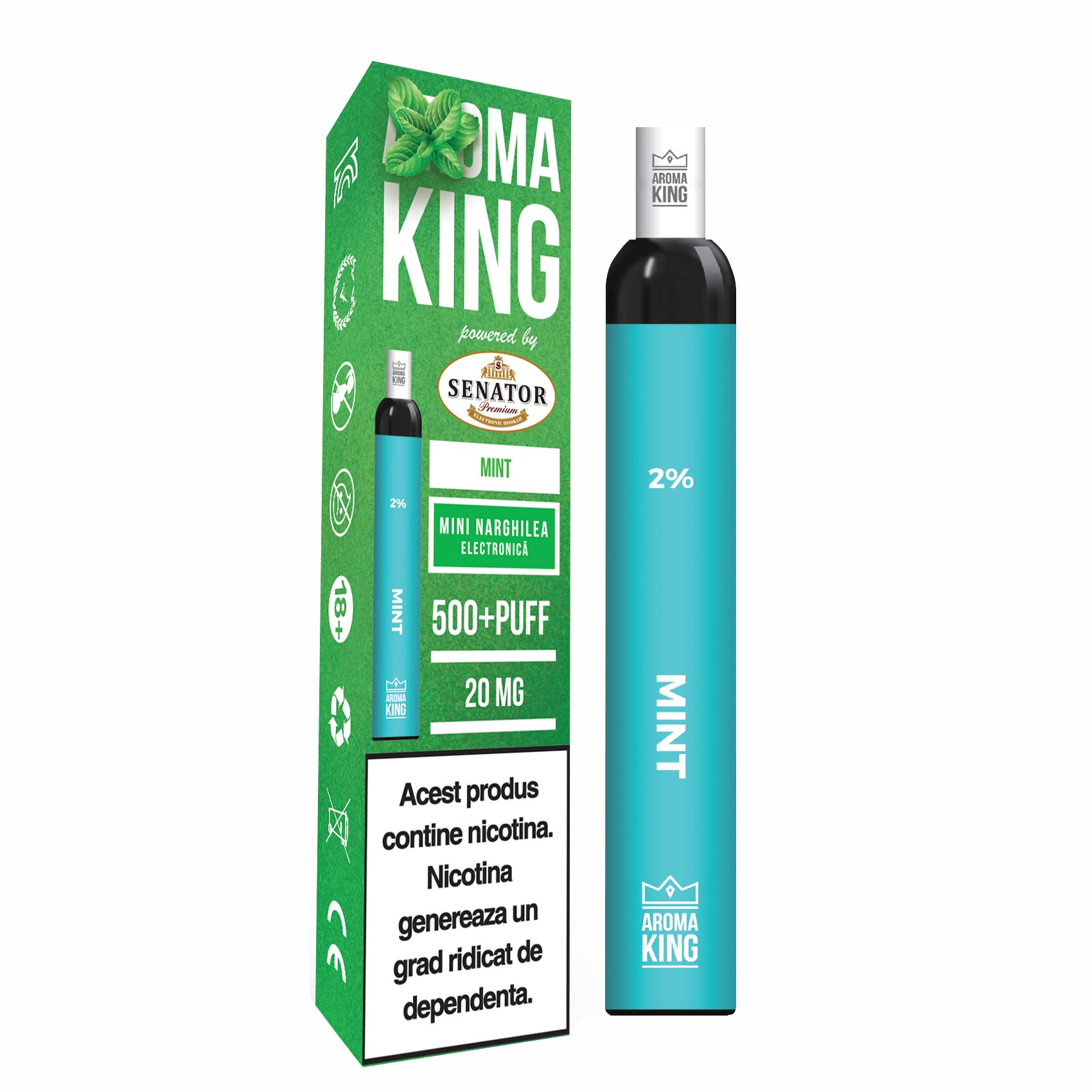 Mini narghilea electronica AK by Senator - Mint 500 pufuri 20 mg