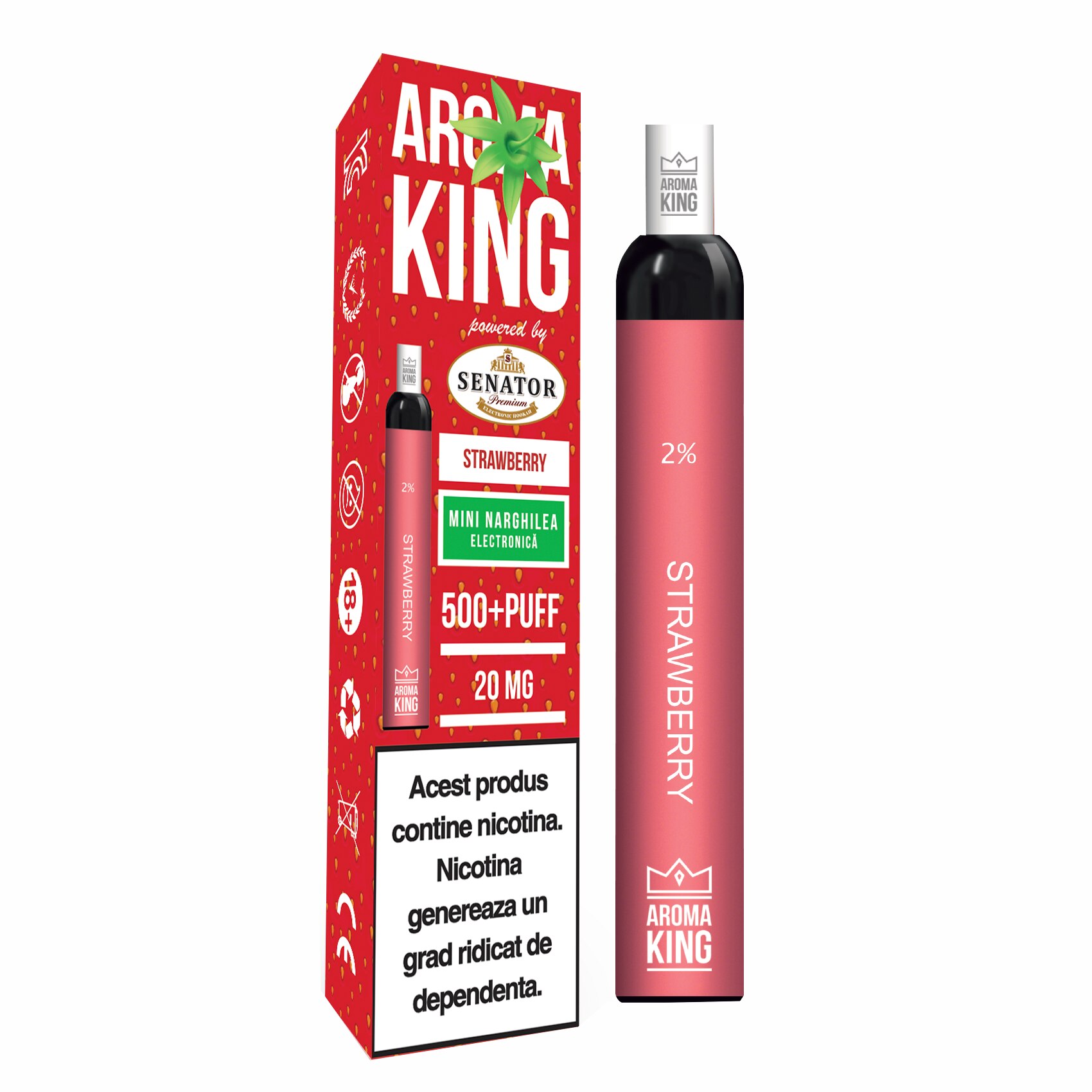 Mini narghilea electronica AK by Senator - Strawberry 500 pufuri 20 mg