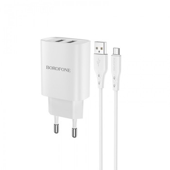 Incarcator priza Borofone BN2 - 2XUSB 2.1A cu Cablu MICRO USB - Alb Incarcator priza Borofone BN2 - 2XUSB 2.1A cu Cablu MICRO USB - Alb