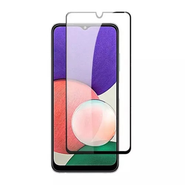 Üvegfólia Samsung Galaxy A22 LTE / 4G - 5D full glue, kemény tokbarát fólia fekete kerettel