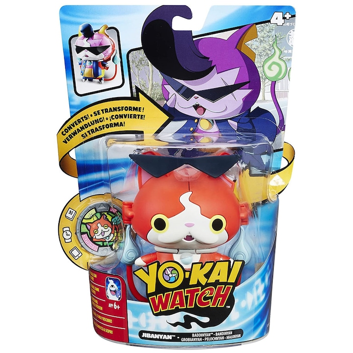 Hasbro Yo-Kai Jibanyan/Baddinyan Transforming Ábra 4978440 3-3, Átalakulási éremmel, 25cm