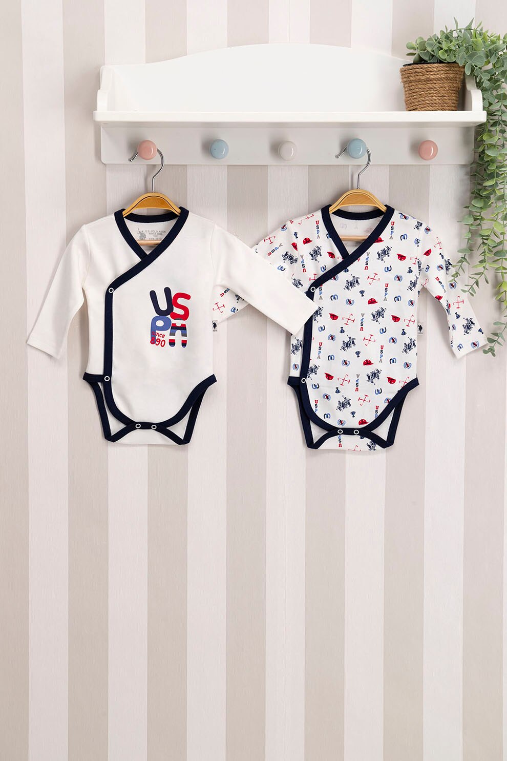 U.S. Polo Assn., Set de body-uri de bumbac cu terminatii contrastante - 2 piese