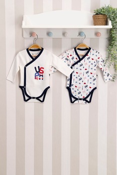 U.S. Polo Assn., Set de body-uri de bumbac cu terminatii contrastante - 2 piese U.S. Polo Assn., Set de body-uri de bumbac cu terminatii contrastante - 2 piese