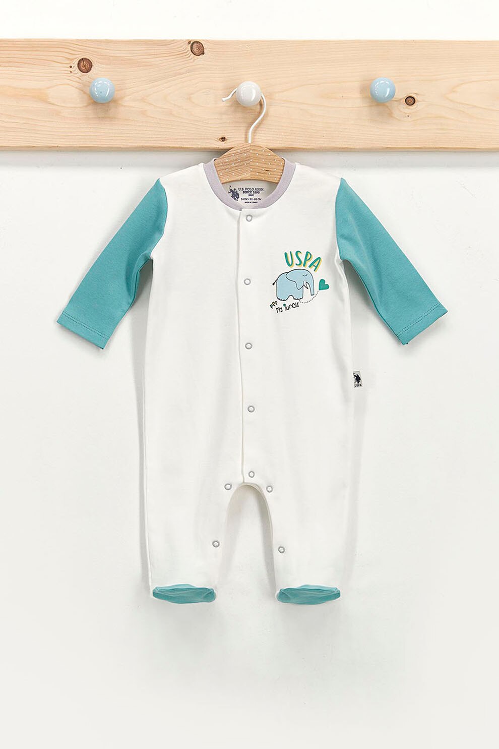 U.S. Polo Assn., Salopeta cu botosei si imprimeu grafic discret, Verde/Alb