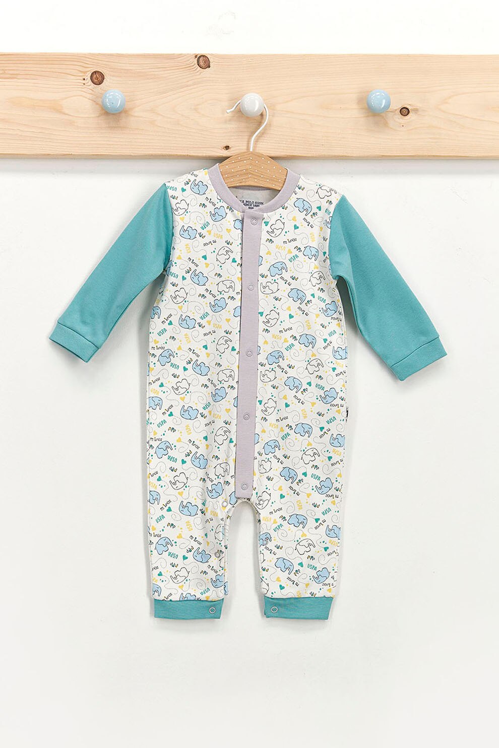 U.S. Polo Assn., Salopeta de bumbac cu maneci si mansete contrastante, Verde/Alb