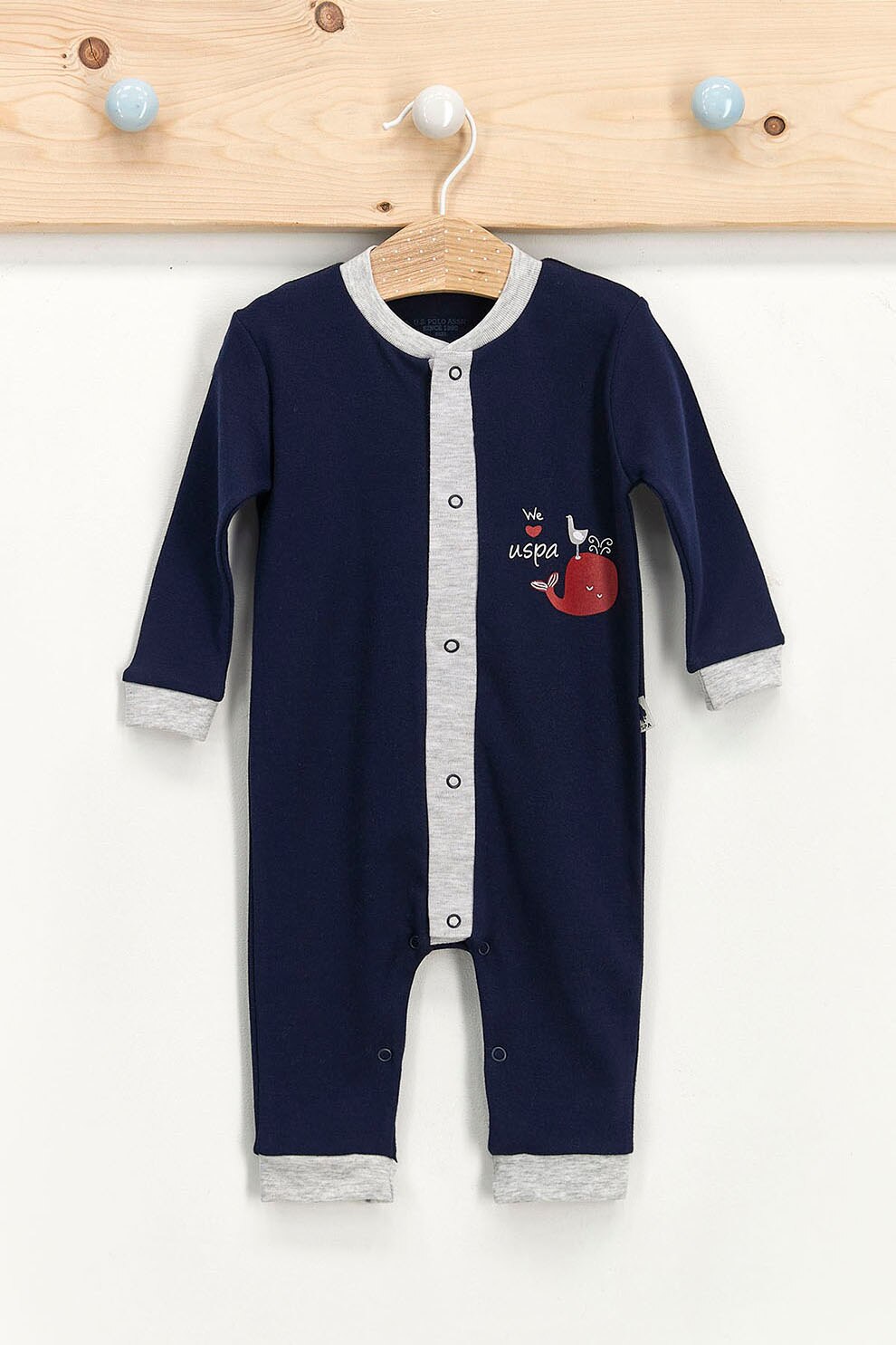 U.S. Polo Assn., Salopeta de bumbac cu imprimeu, Bleumarin