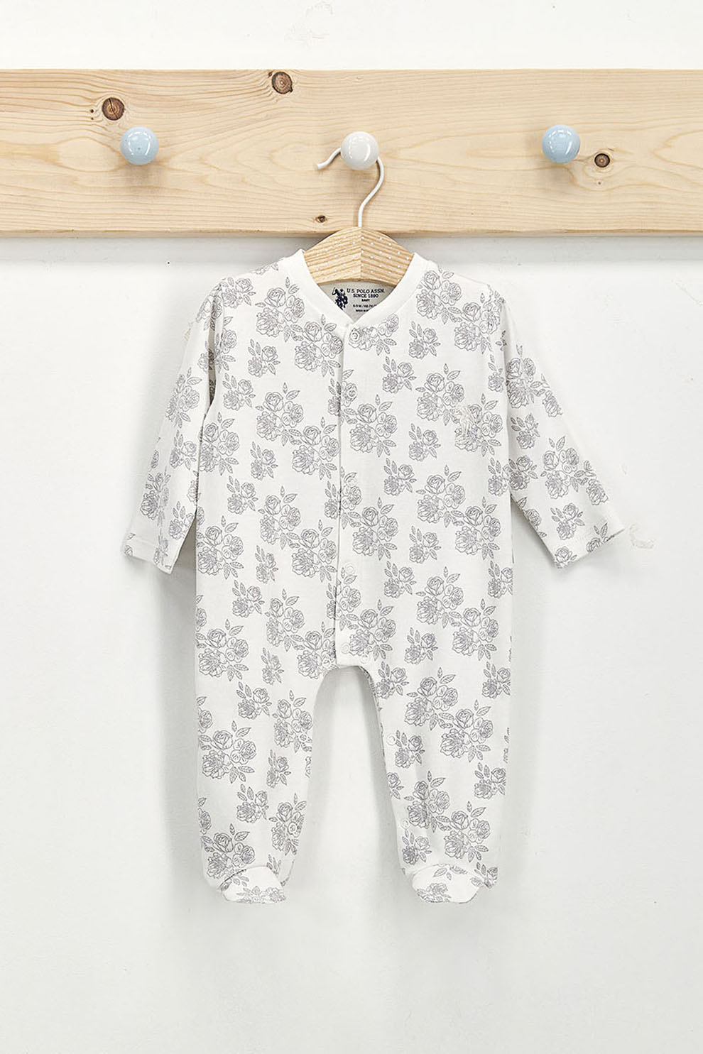 U.S. Polo Assn., Salopeta cu botosei si imprimeu floral, Crem