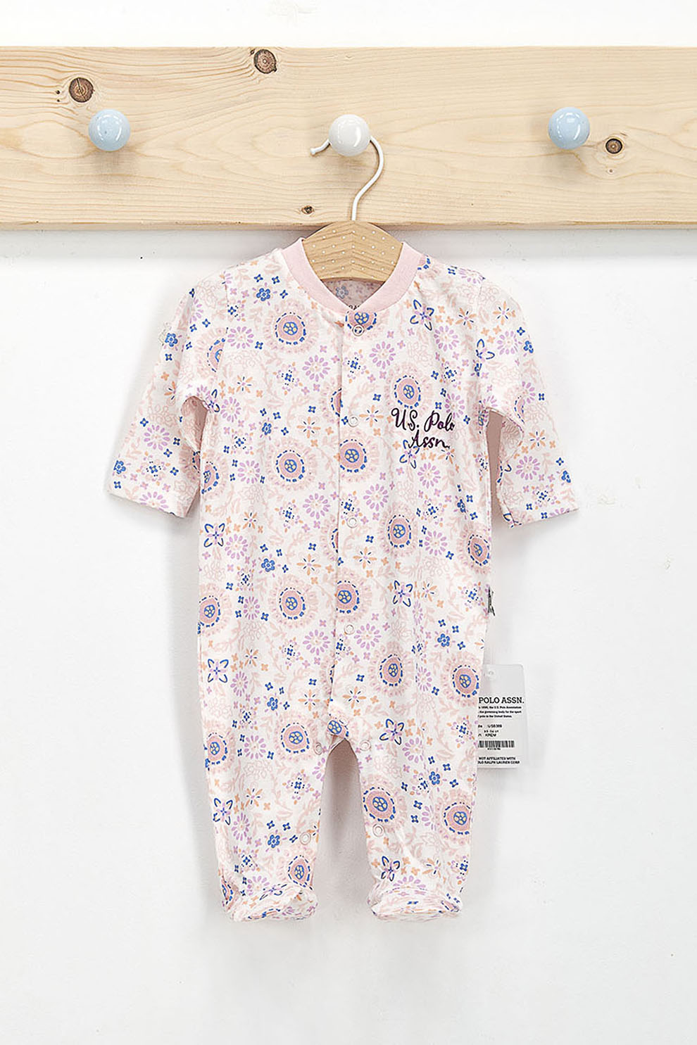 U.S. Polo Assn., Salopeta de bumbac cu botosei si imprimeu grafic, Roz somon