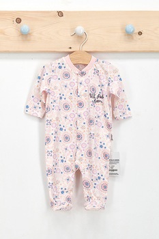 U.S. Polo Assn., Salopeta de bumbac cu botosei si imprimeu grafic, Roz somon U.S. Polo Assn., Salopeta de bumbac cu botosei si imprimeu grafic, Roz somon