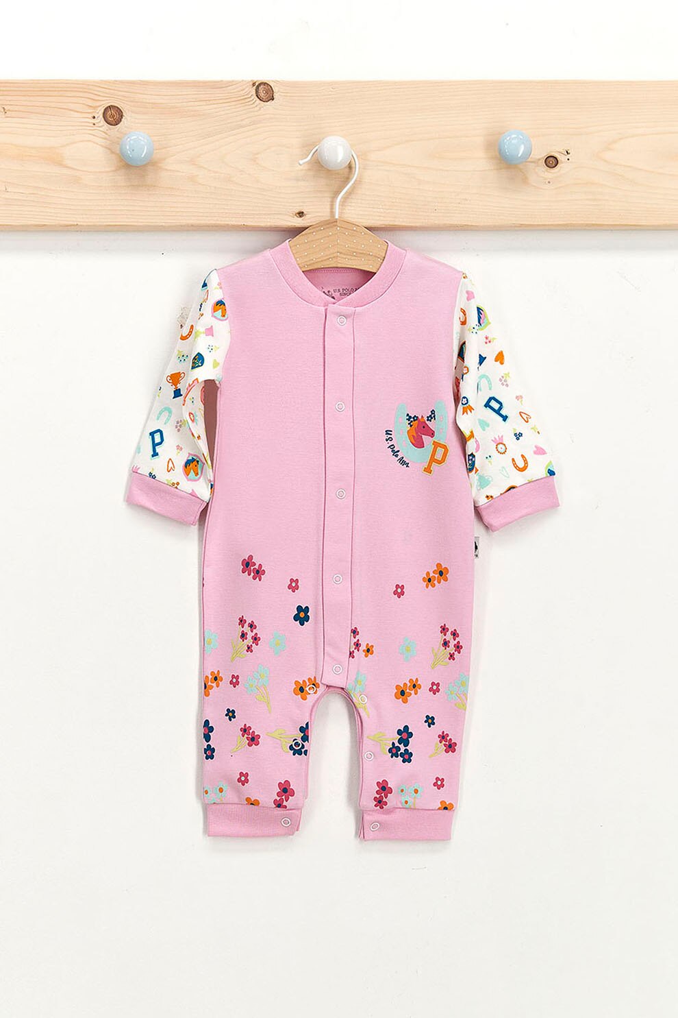 U.S. Polo Assn., Salopeta de bumbac cu imprimeu, Roz