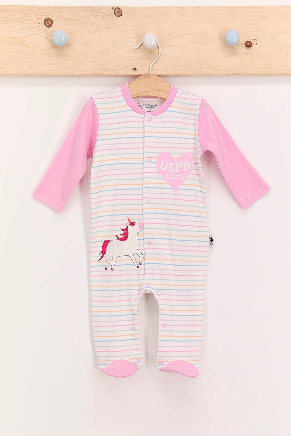 U.S. Polo Assn., Salopeta de bumbac cu botosei, Crem/Roz